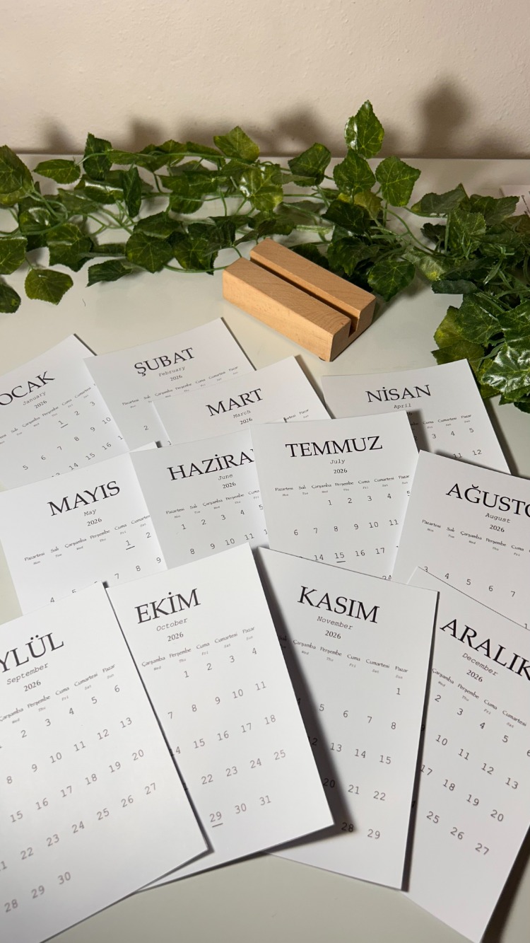 2026 sade masa takvimi, minimalist takvim modern takvim yılbaşı hediyesi