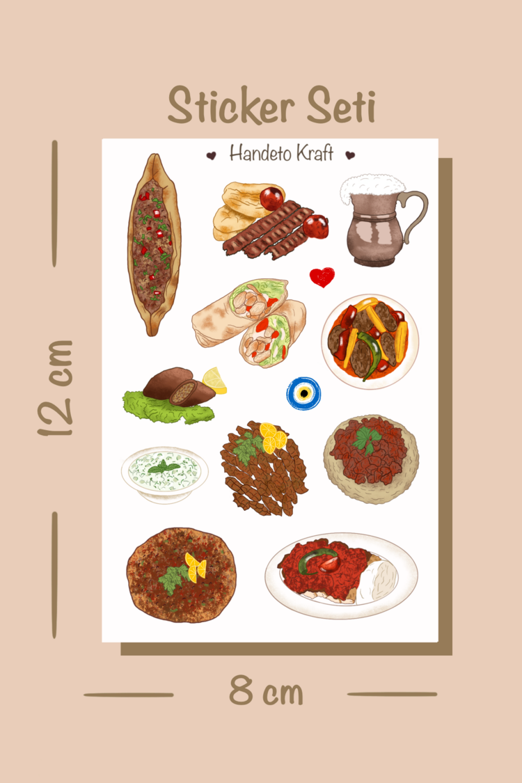 Yemek ve tatlı Çoklu Sticker, 8li sticker, 9x13 cm,