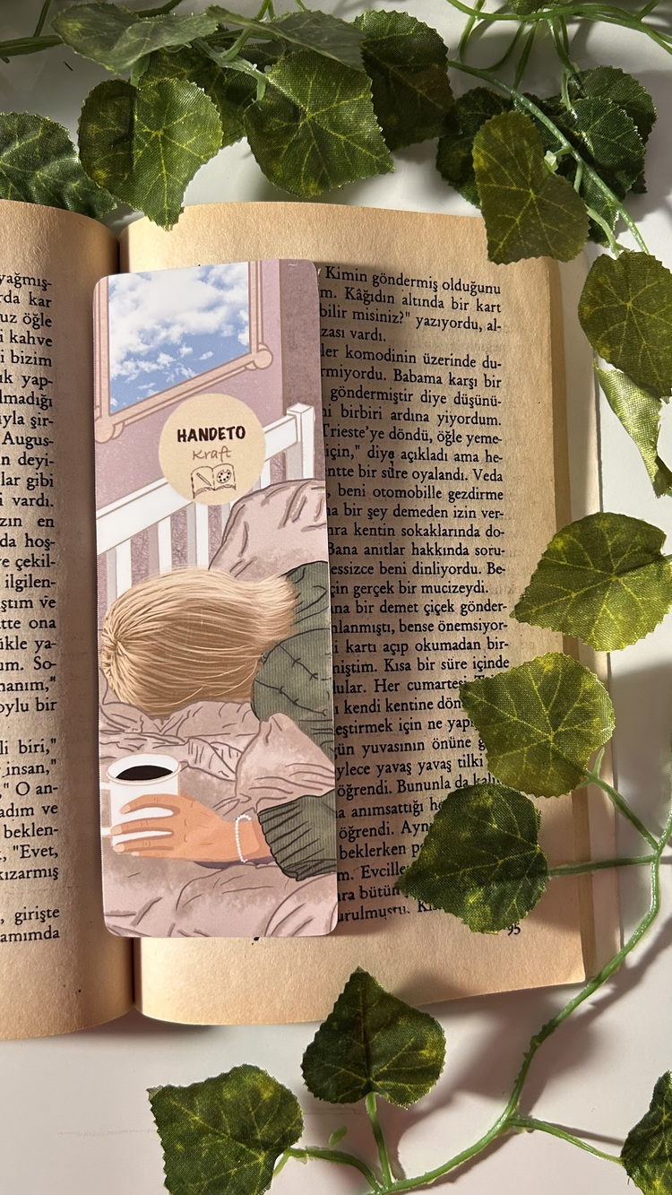 Uyku ve kahve temalı kitap ayracı