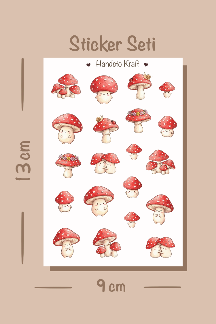 Mantar Temalı Sticker Seti Çıkartma Scrapbook Bullet Journal Etiket Ajanda