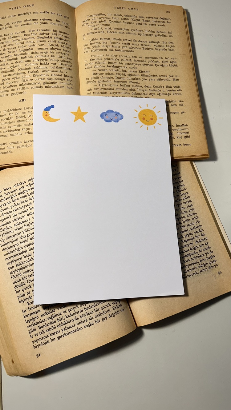 Güneş Bulut Notepad Çek Kopar Defter, Tutkallı Bloknot, A5, Çizgisiz Defter