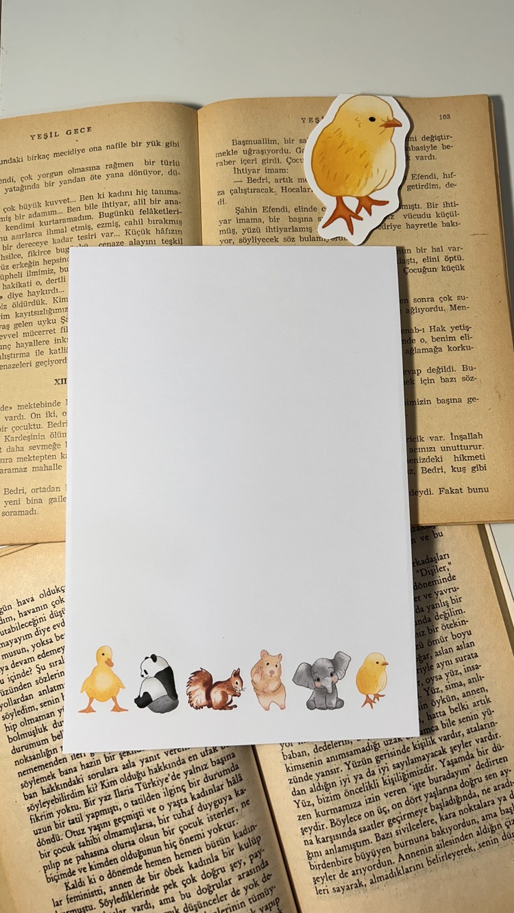 Sevimli Hayvanlar Notepad Çek Kopar Defter, Tutkallı Bloknot, A5, Çizgisiz Defter