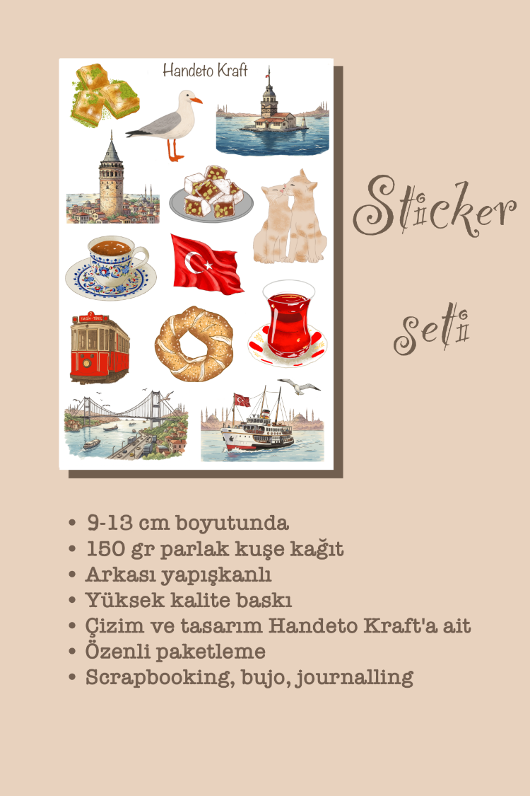 İstanbul Temalı Sticker Seti Çıkartma Scrapbook Bullet Journal Etiket Ajanda Planner stikır