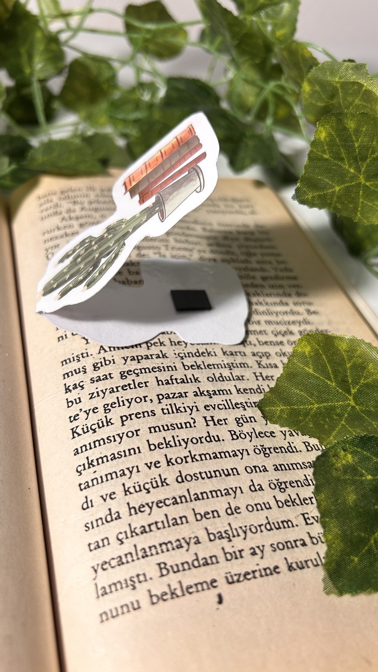 Kitaplık ve kaktüs temalı mıknatıslı kitap ayracı