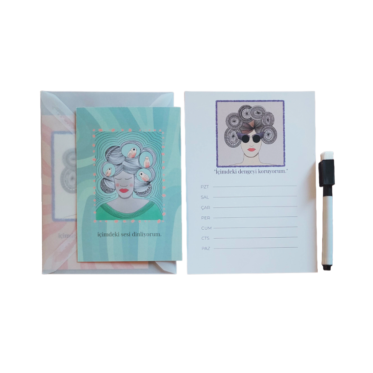 İçimdeki Dengeyi Koruyorum Planlama Magneti+ İkili Kart Postal Seti Hediye