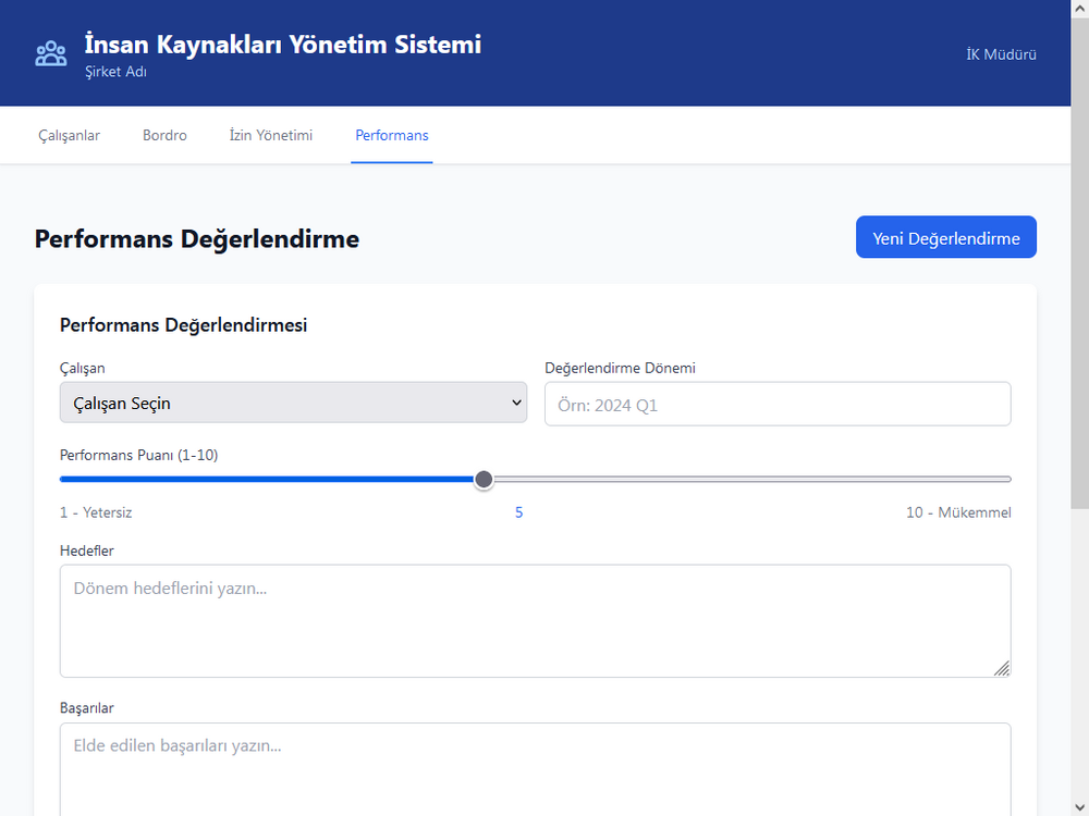 İK Yönetim Sistemi