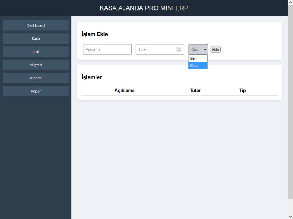 Kasa Ajanda Pro Mini ERP