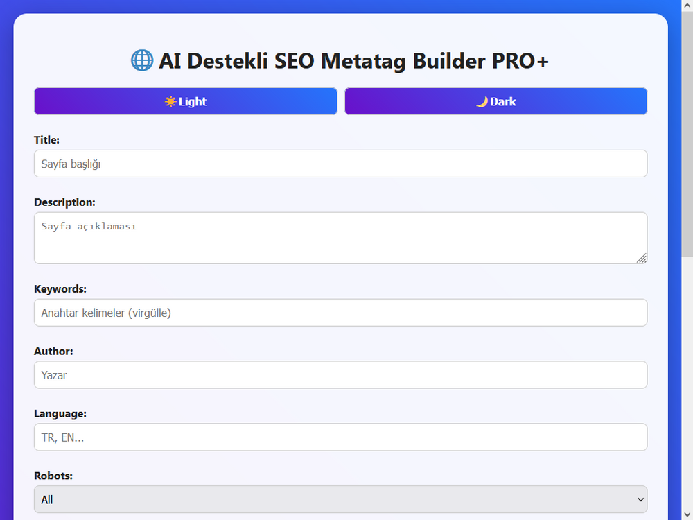 AI Destekli SEO Metatag Builder PRO+