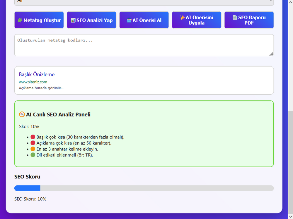 AI Destekli SEO Metatag Builder PRO+