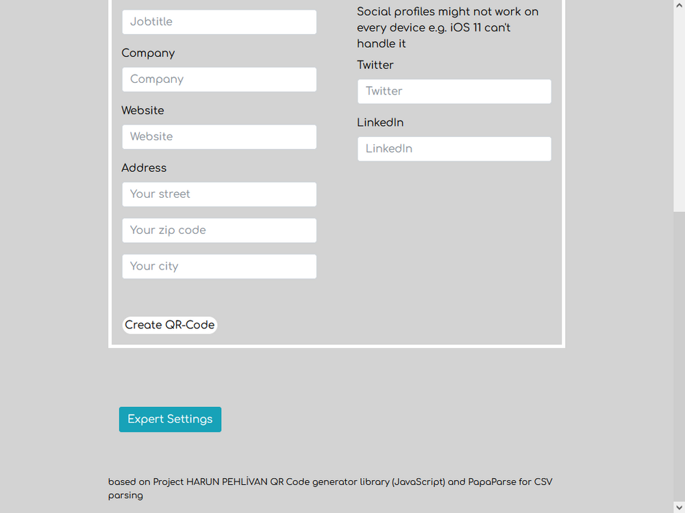 vCard Conform QR Code Generator