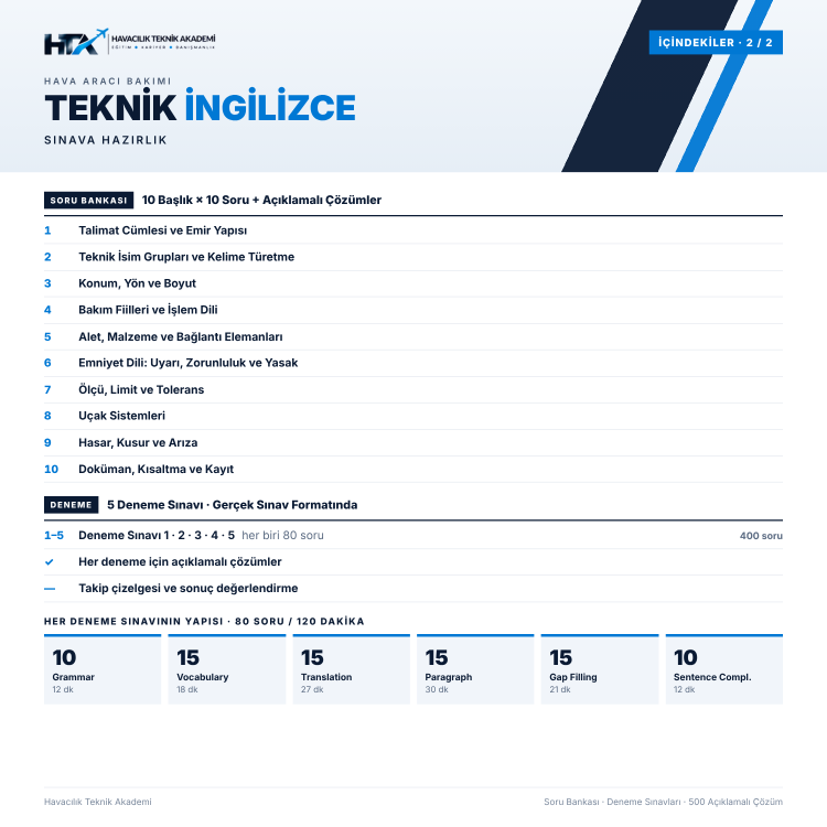 HAVA ARACI BAKIMI TEKNİK İNGİLİZCE SINAVA HAZIRLIK KİTABI