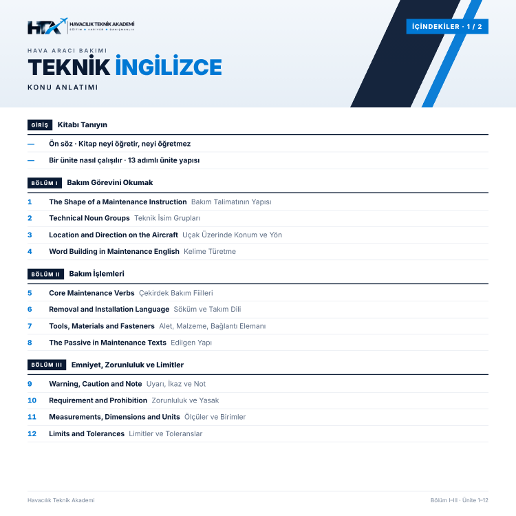 Hava Aracı Bakım Teknik İngilizce – Konu Anlatımı | Aircraft Maintenance Technical English