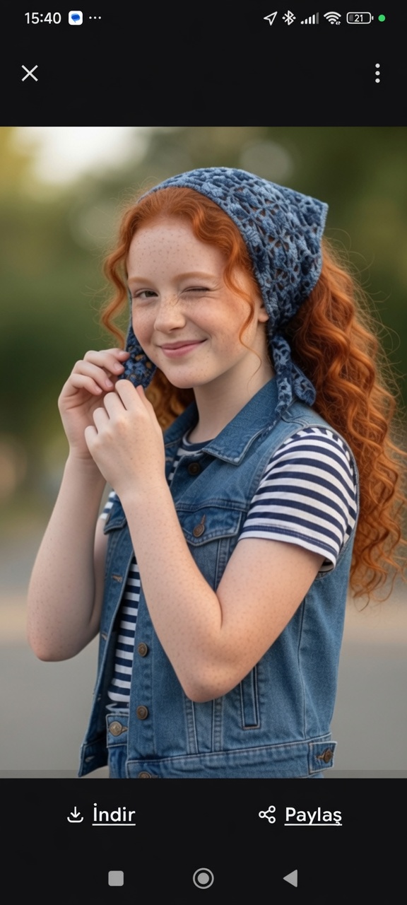Pamuk İpten El Örgüsü Bandana – Grimsi Mavi