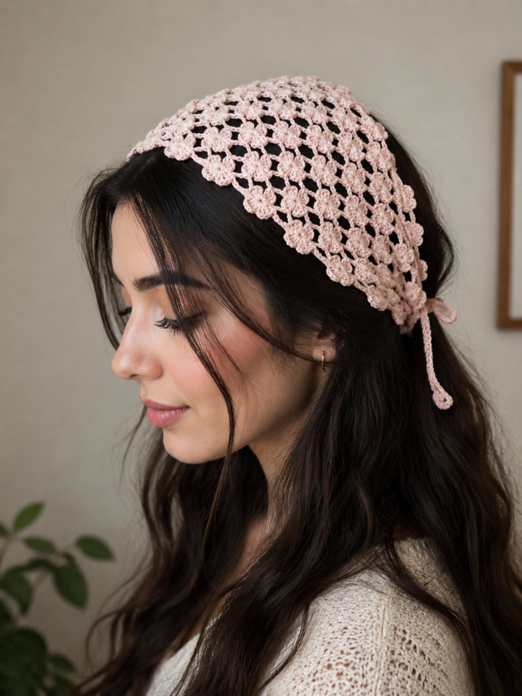Pembe Çicek Desenli Bandana