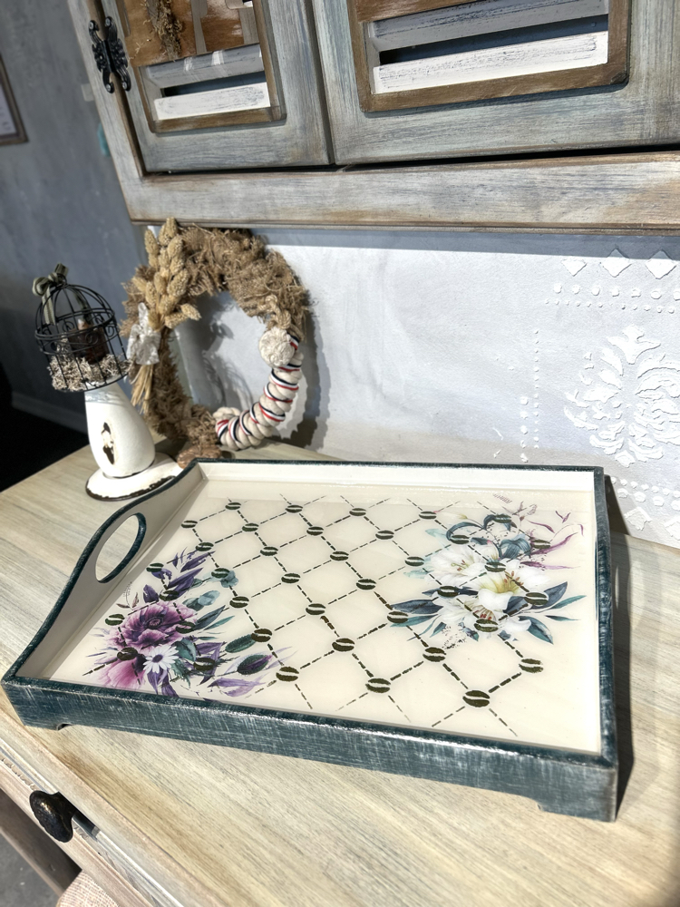 Vintage Floral Dekoratif Sunum Tepsisi