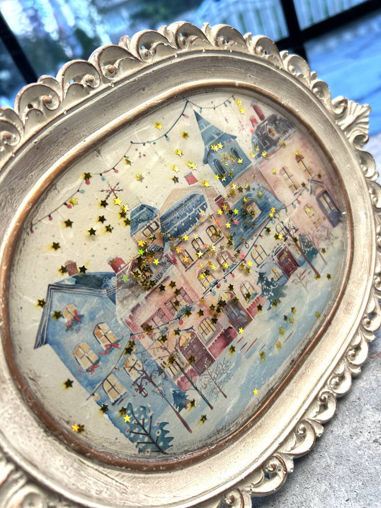 Vintage Oval Kış Temalı Dekoratif Pano