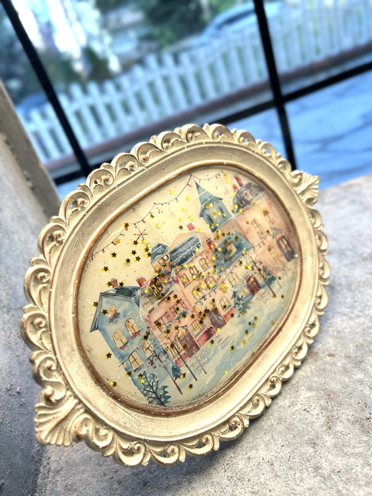 Vintage Oval Kış Temalı Dekoratif Pano