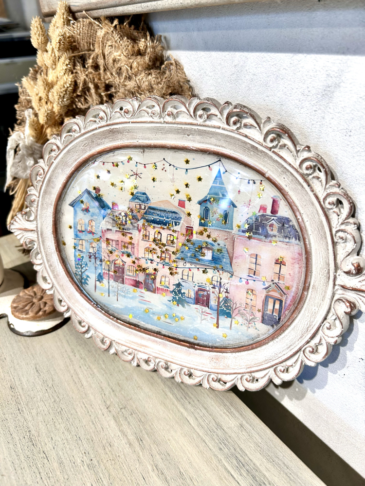 Vintage Oval Kış Temalı Dekoratif Pano