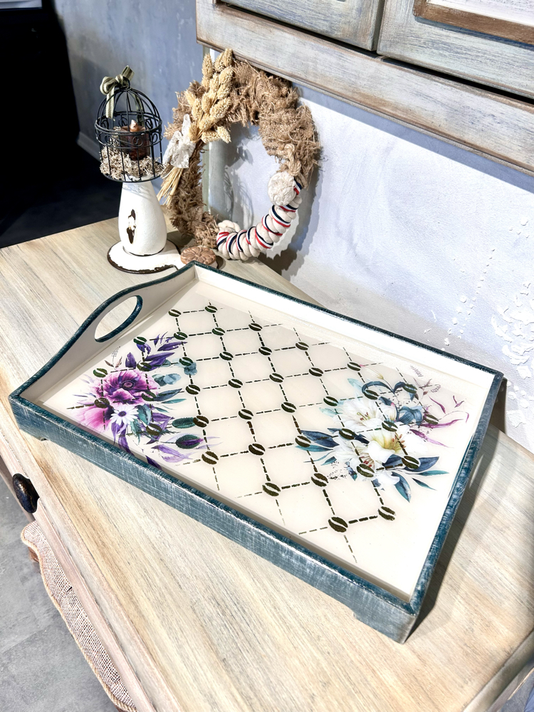 Vintage Floral Dekoratif Sunum Tepsisi