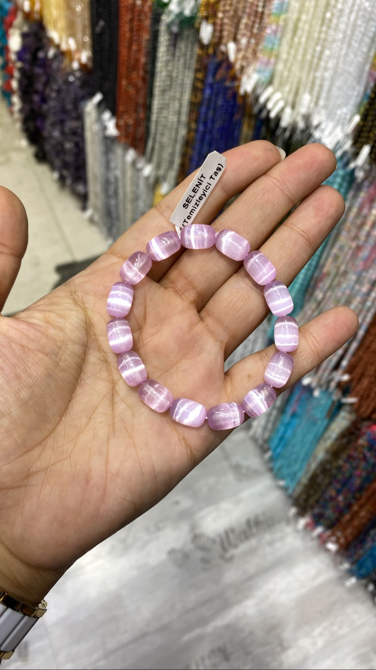 Pembe Selenit Taşlı Bileklik