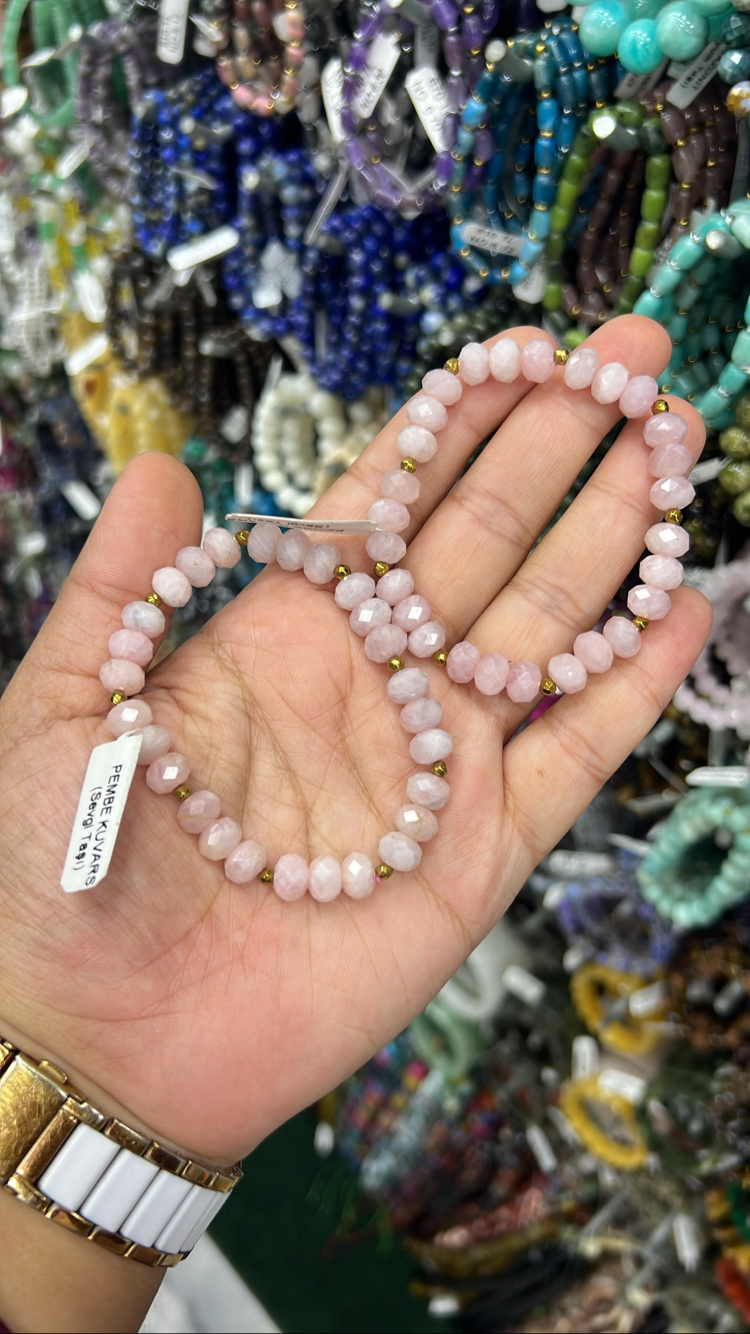Pembe Kuvars Taşlı Bileklik