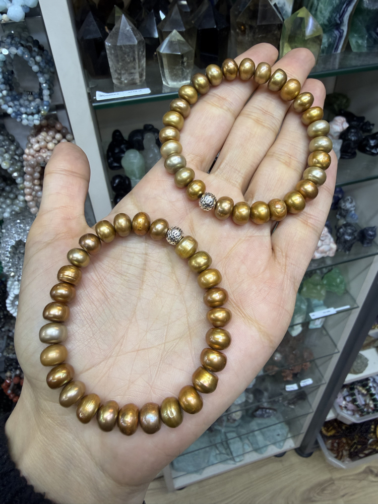 Doğal Gold inci bileklik