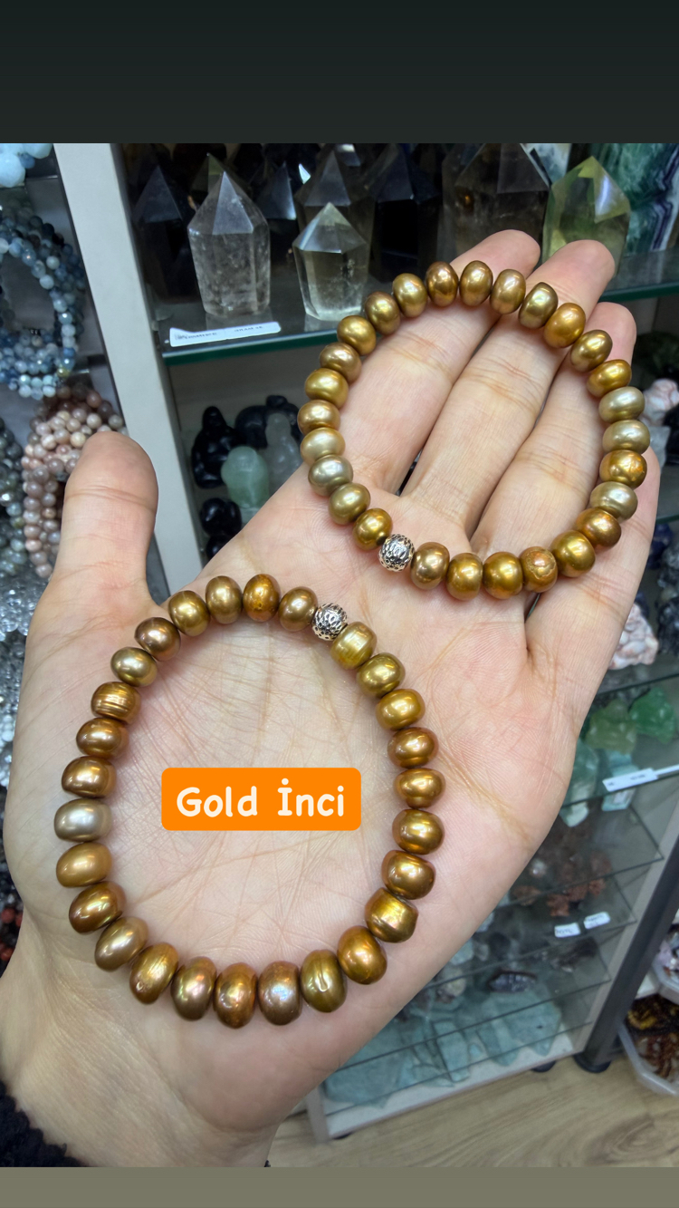 Doğal Gold inci bileklik