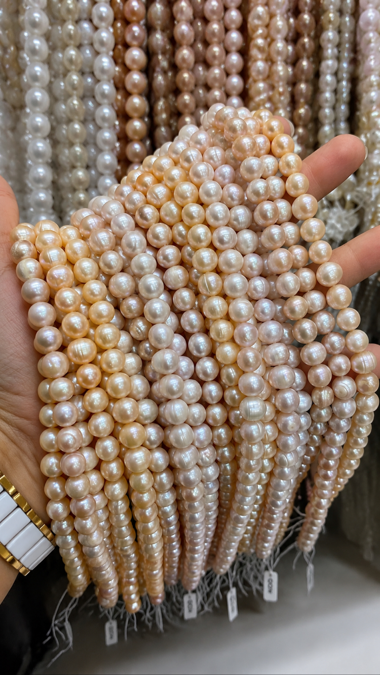 Doğal Pembe-Somon İnci Diziler 9-10 mm