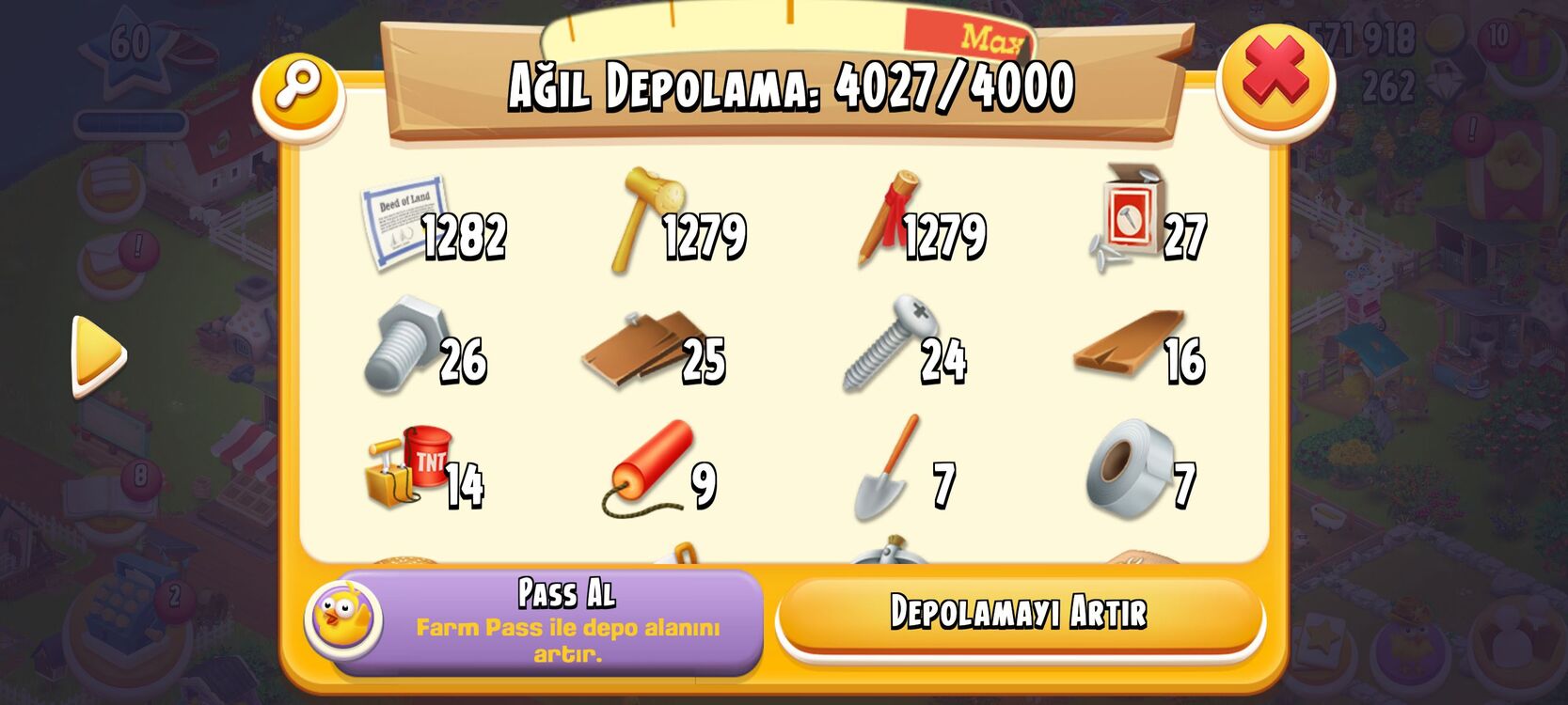 60 LVL 4000 DEPOLU İÇİ ARAZİ DOLU OYUN 