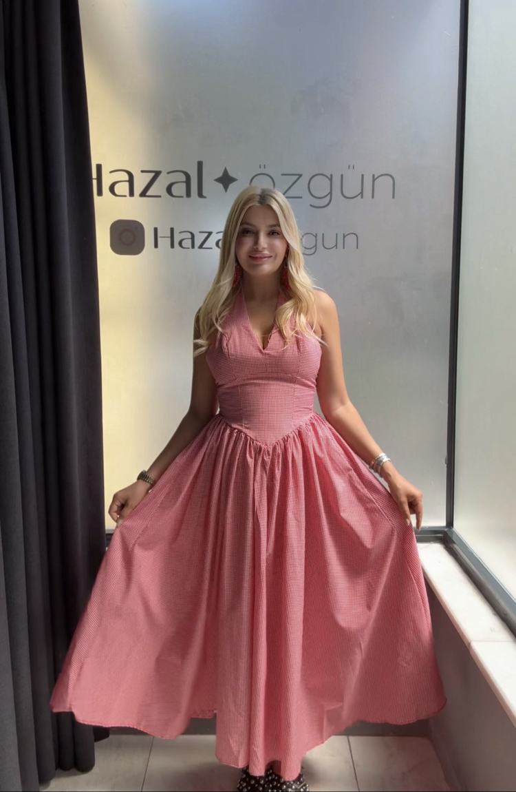 Ekose kırmızı elbise 