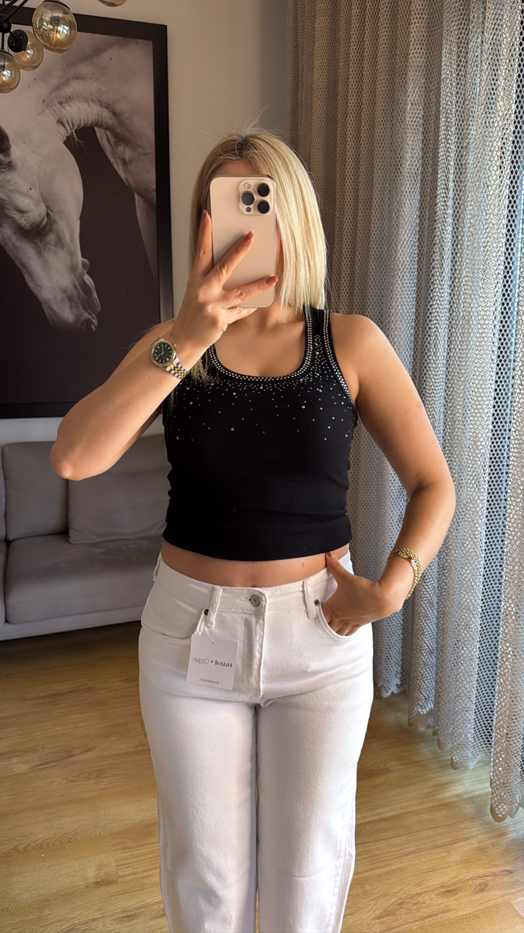 Siyah taşlı bluz