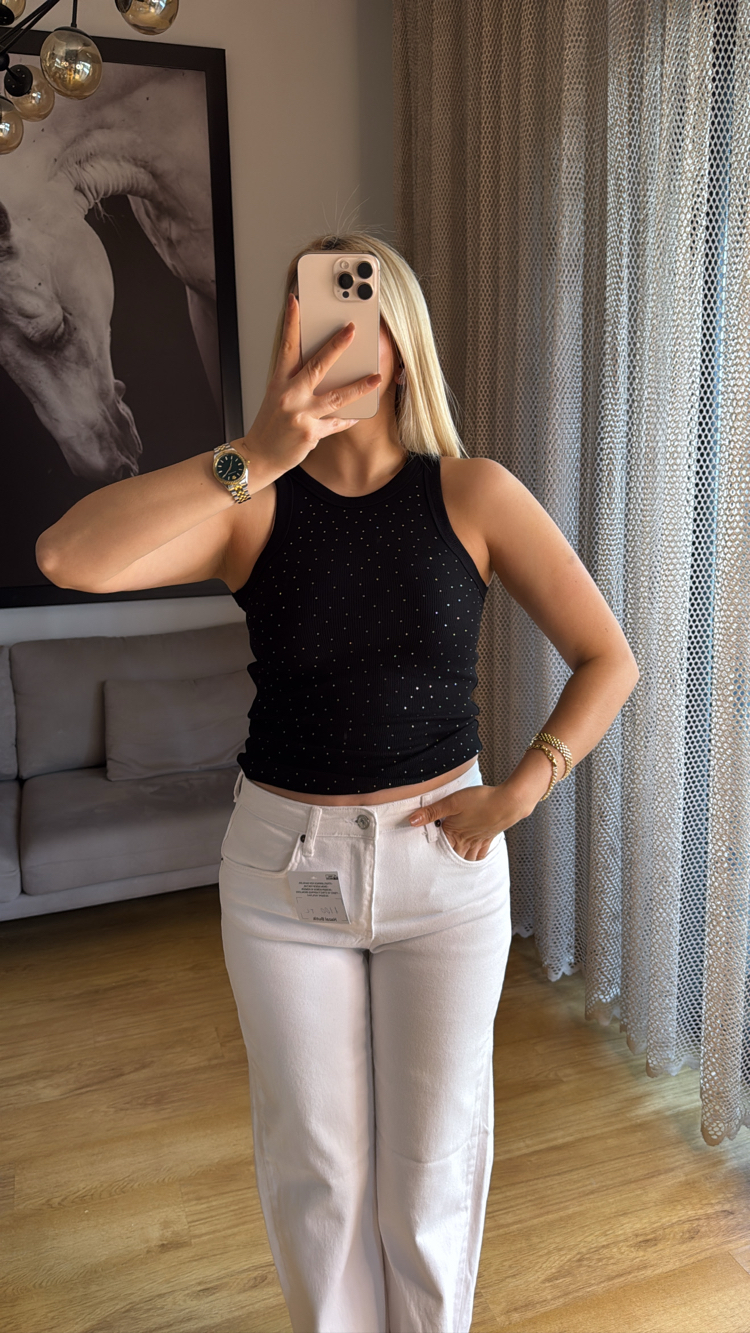 Siyah taşlı bluz