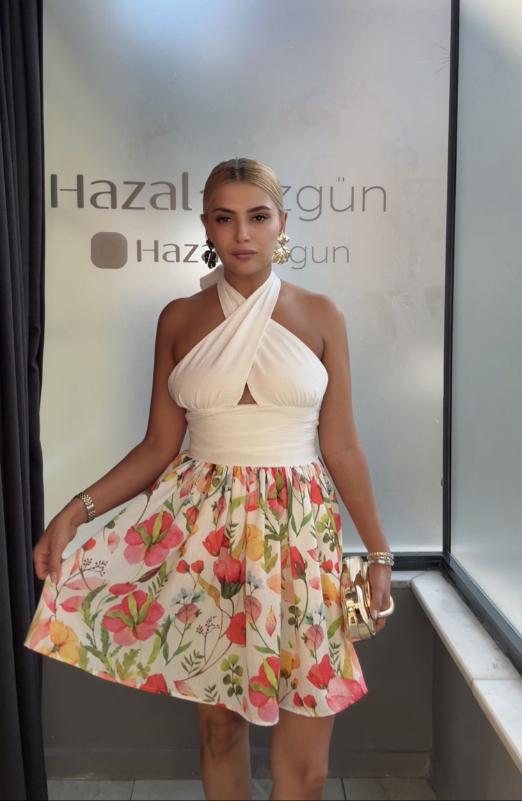 Çiçekli keten elbise