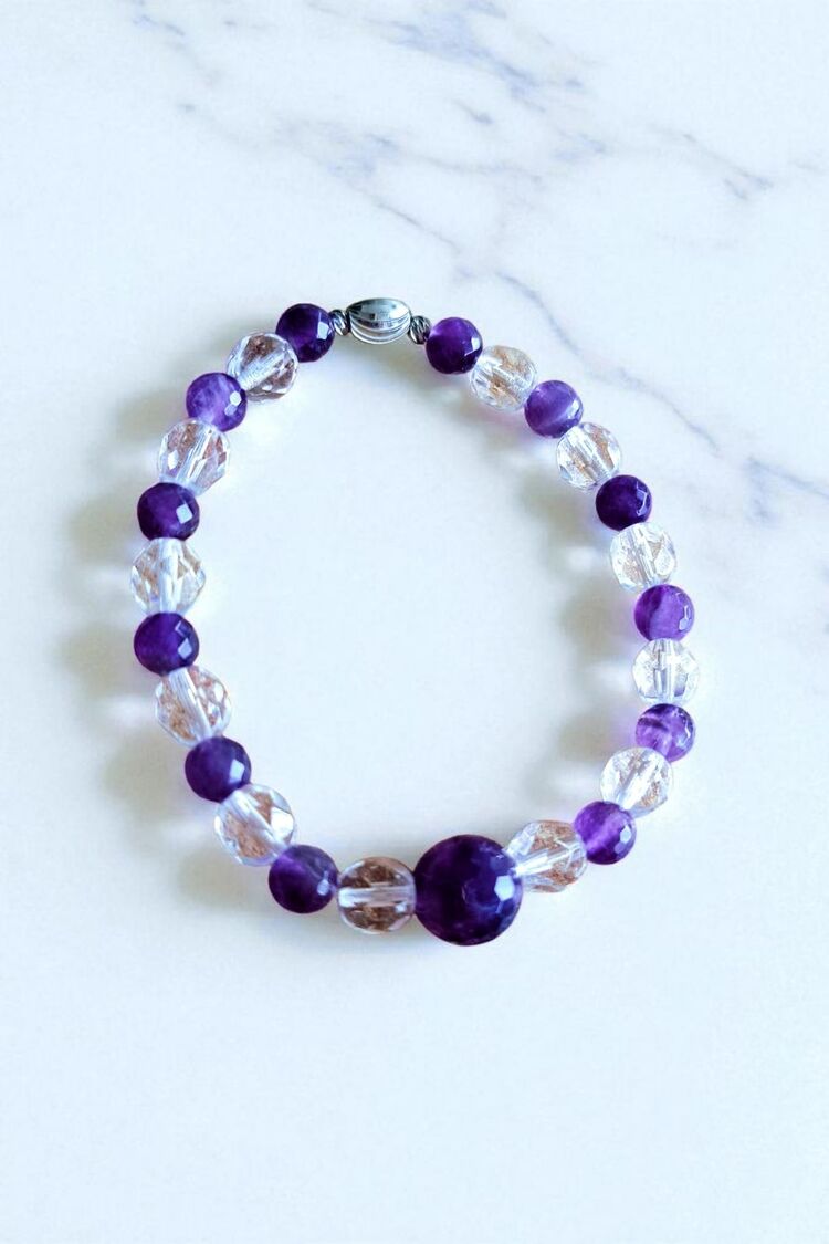 Faset Kesim A Kalite Amethyst & Crystal Quartz  Bileklik 