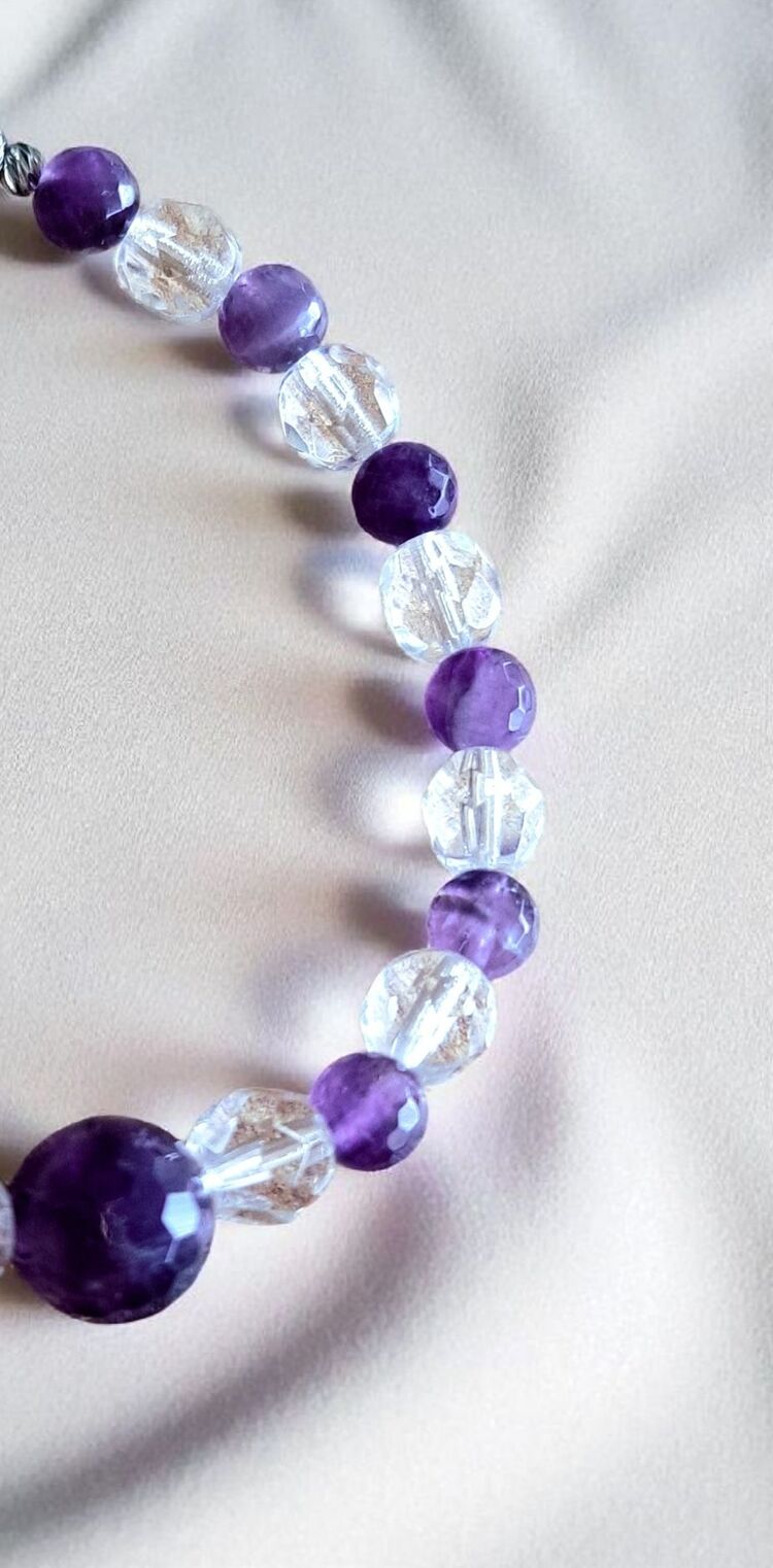 Faset Kesim A Kalite Amethyst & Crystal Quartz  Bileklik 