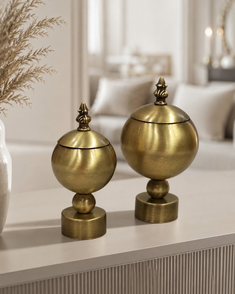 2 Lİ  ESKİTME METAL TOP KUTU DEKOR
