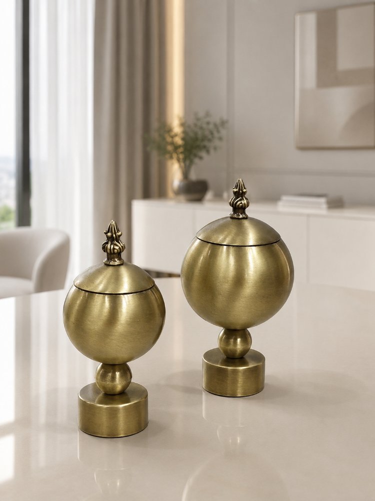 2 Lİ  ESKİTME METAL TOP KUTU DEKOR