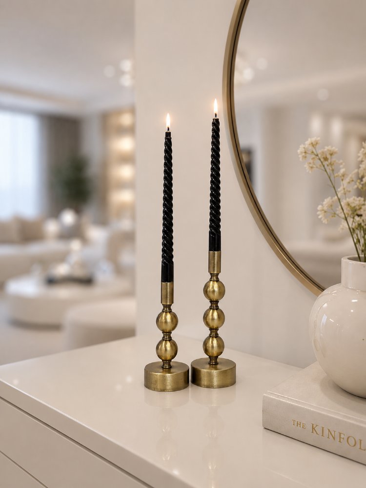 2 Lİ ESKİTME METAL TOP MUMLUK SETİ 