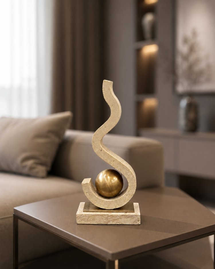 TRAVERTEN ESKİTME METAL TOP DETAYLI S DEKORATİF OBJE