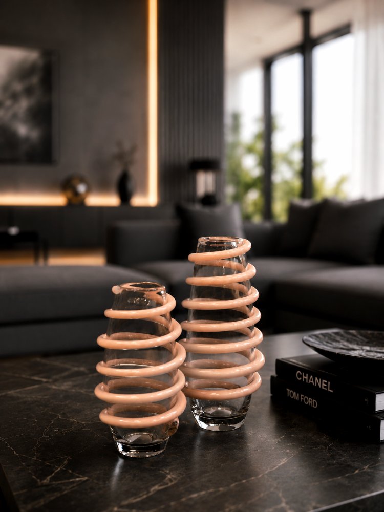 2 Lİ HANDMADE SARMAL DETAYLI VAZO SETİ