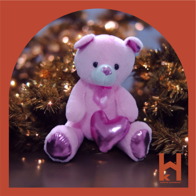 PELUŞ PEMBE PARLAK KALPLİ AYI 40 CM ( SOFYA )