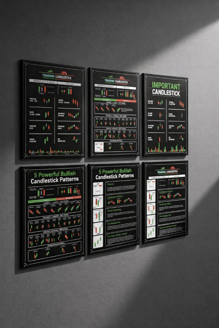 6'lı Candlestick Patterns Trading Poster Seti - Teknik Analiz Mum Formasyonları Duvar Dekoru