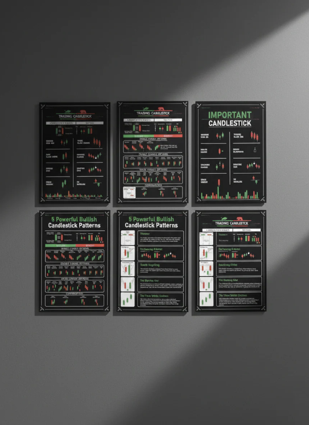6'lı Candlestick Patterns Trading Poster Seti - Teknik Analiz Mum Formasyonları Duvar Dekoru