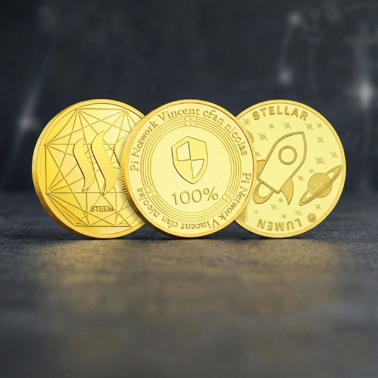 Pi Network Steem Stellar Lumens Hatıra Para Seti - 3'lü Kripto Koleksiyon Paketi