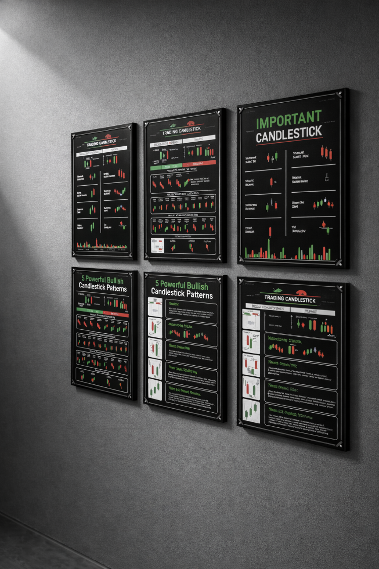 6'lı Candlestick Patterns Trading Poster Seti - Teknik Analiz Mum Formasyonları Duvar Dekoru