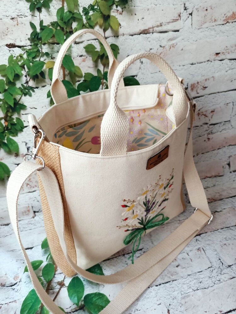 Papatya buketi tote çanta 
