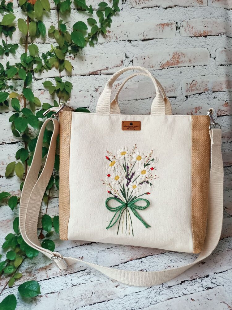 Papatya buketi tote çanta 
