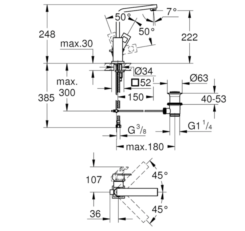 Grohe Eurocube Tek Kumandalı Lavabo Bataryası