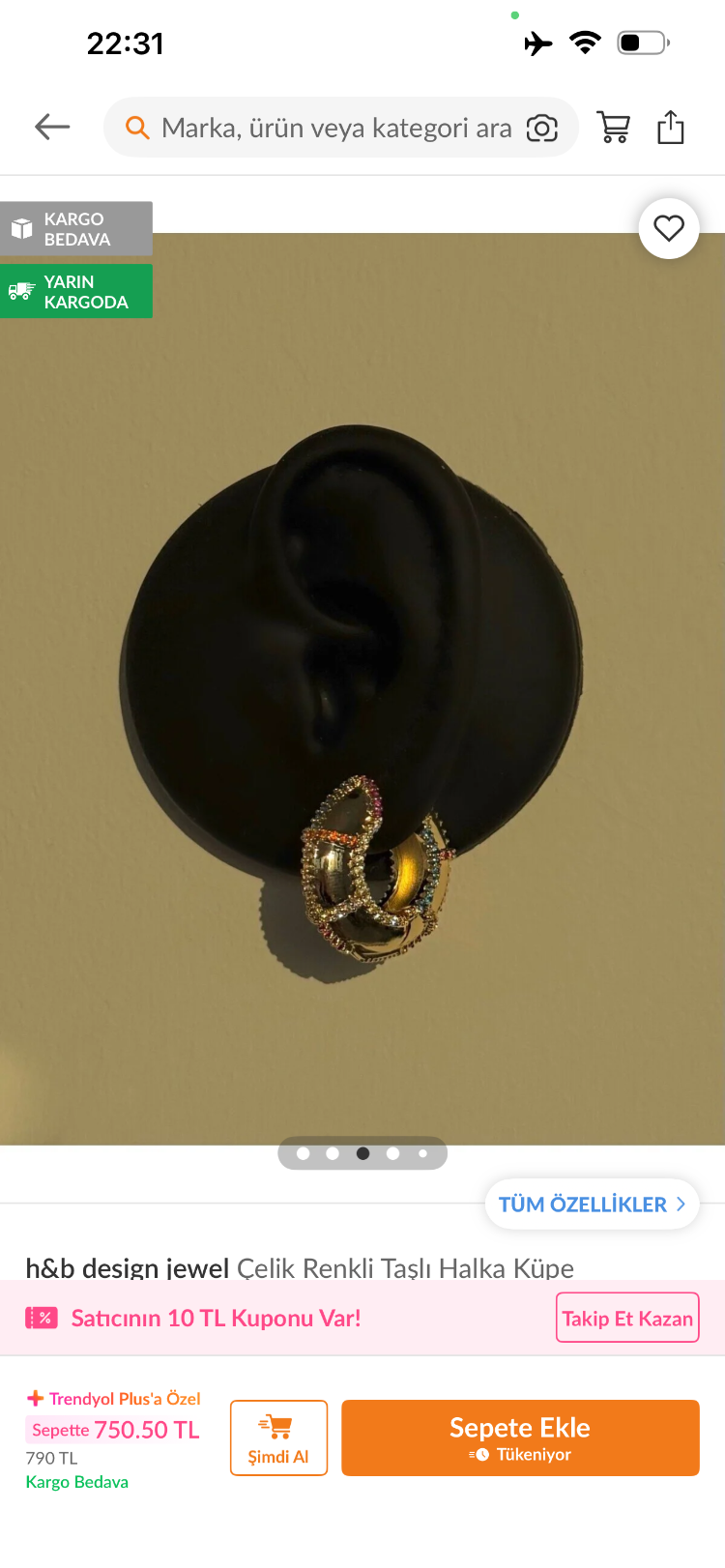 RENKLİ TAŞLI GOLD HALKA KÜPE