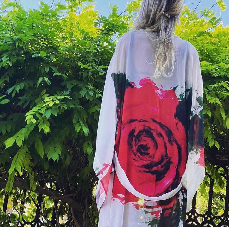 İpek Şifon Kimono Uzun